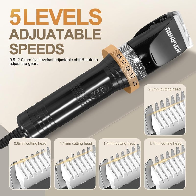 Sunifier Professional Dog Grooming Clippers for Thick Coat - Dog Hair Trimmer for Grooming Kit- Sheep Shears for Thick Hair – Pet Grooming Clippers for Dogs, Cats, Sheeps, Horse (Black) - Image 2